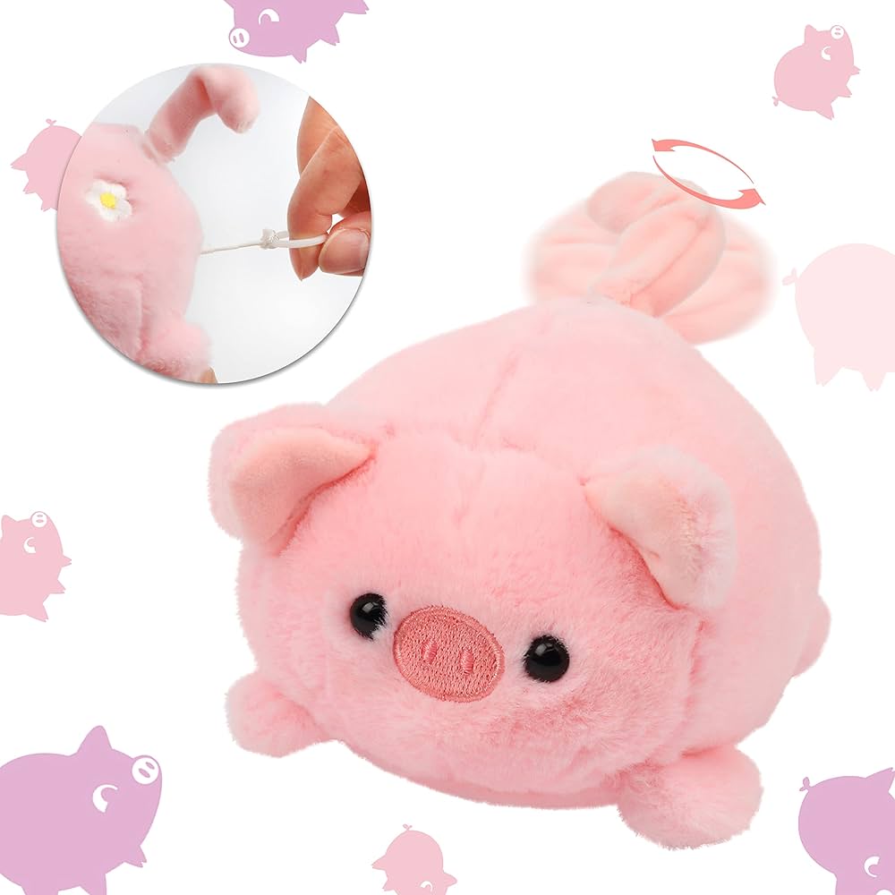 Hopearl Pull String Plush Pig Toy Wind-up Clockwork Piggy